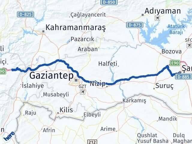 Şanlıurfa Bahçe Osmaniye Arası Kaç Km - Yol Haritası