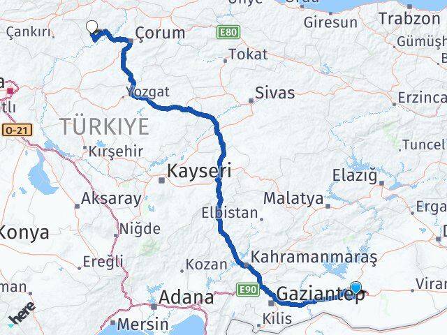 Şanlıurfa Bayat Çorum Arası Kaç Km - Yol Haritası