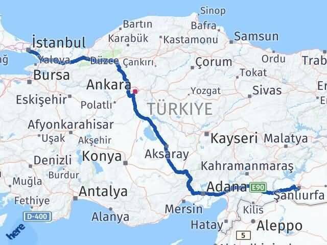 Şanlıurfa Beyoğlu İstanbul Arası Kaç Km - Yol Haritası