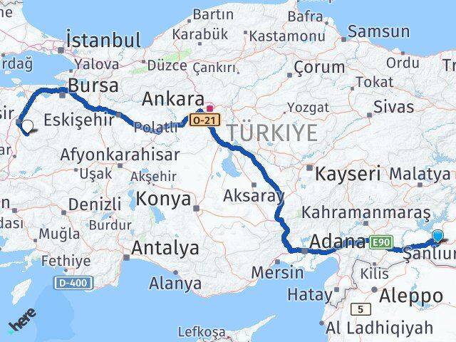 Şanlıurfa Bigadiç Balıkesir Arası Kaç Km - Yol Haritası