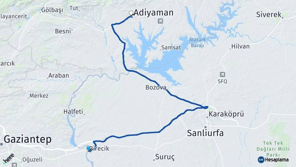 Şanlıurfa Birecik Adıyaman Arası Kaç Km - Yol Haritası