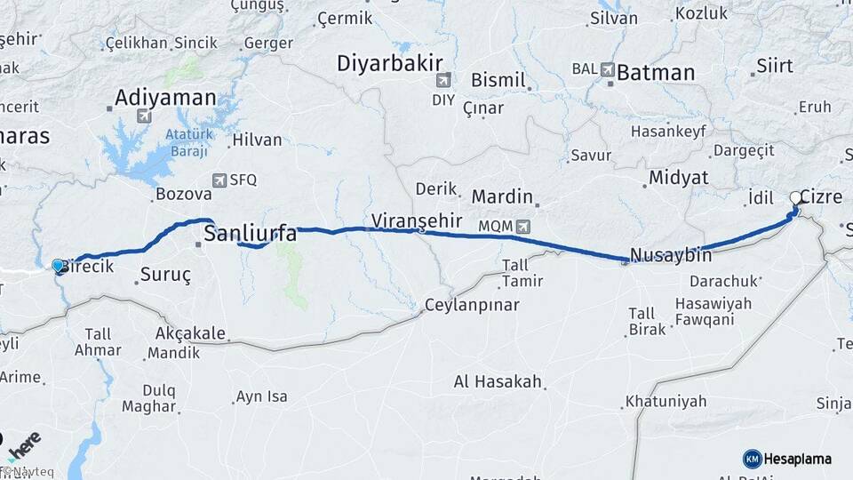 Şanlıurfa Birecik Cizre Şırnak Arası Kaç Km - Yol Haritası