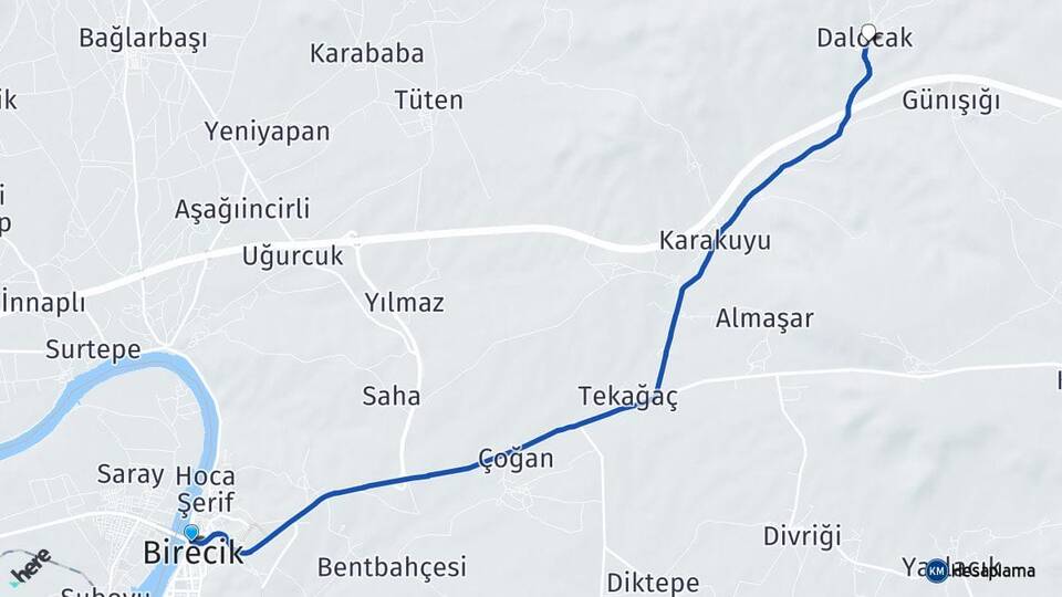 Şanlıurfa Birecik Dalocak Birecik Arası Kaç Km - Yol Haritası