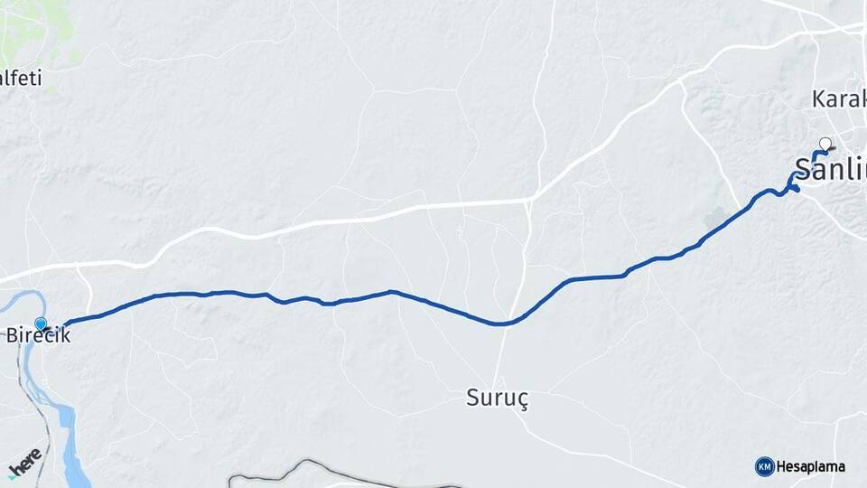 Şanlıurfa Birecik Eyyübiye Arası Kaç Km - Yol Haritası