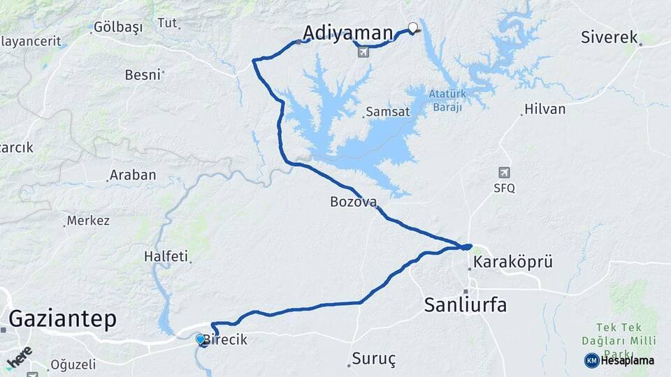 Şanlıurfa Birecik Kahta Adıyaman Arası Kaç Km - Yol Haritası