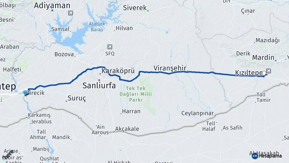 Şanlıurfa Birecik Kızıltepe Mardin Arası Kaç Km - Yol Haritası