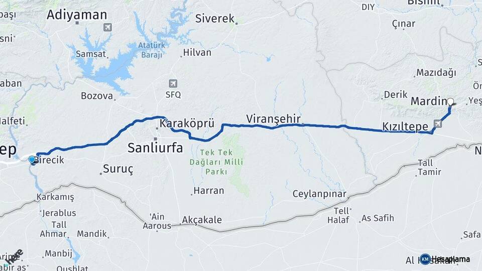 Şanlıurfa Birecik Mardin Arası Kaç Km - Yol Haritası