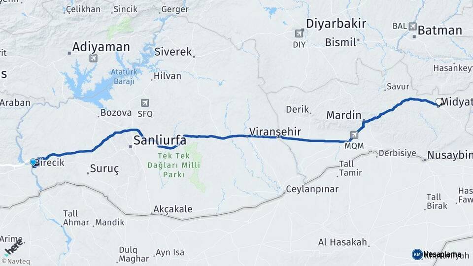 Şanlıurfa Birecik Midyat Mardin Arası Kaç Km - Yol Haritası