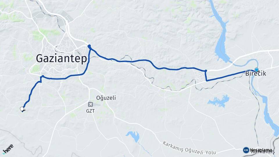 Şanlıurfa Birecik Şahinbey Gaziantep Arası Kaç Km - Yol Haritası