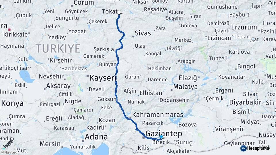 Şanlıurfa Birecik Tokat Arası Kaç Km - Yol Haritası