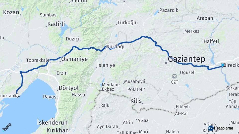 Şanlıurfa Birecik Yumurtalık Adana Arası Kaç Km - Yol Haritası