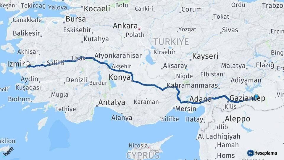 Şanlıurfa Bornova İzmir Arası Kaç Km - Yol Haritası