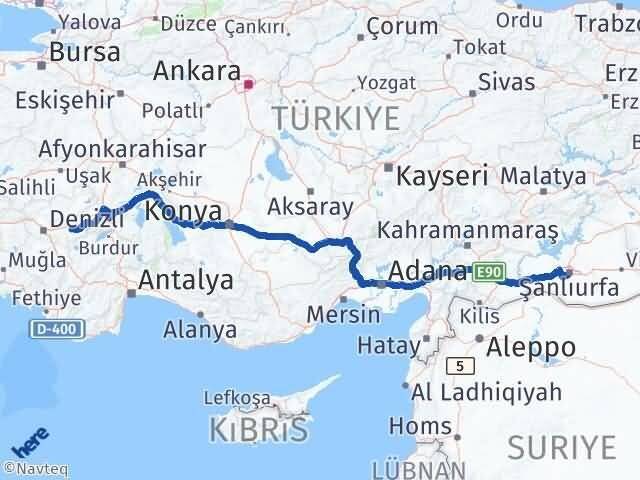 Şanlıurfa Bozkurt Denizli Arası Kaç Km - Yol Haritası