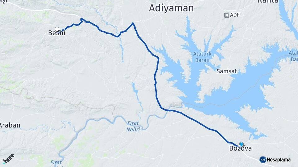Şanlıurfa Bozova Besni Adıyaman Arası Kaç Km - Yol Haritası