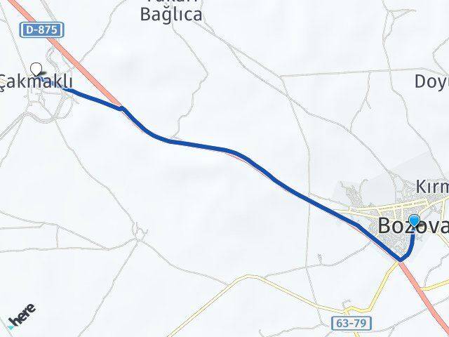 Şanlıurfa Bozova Çakmaklı Bozova Arası Kaç Km - Yol Haritası