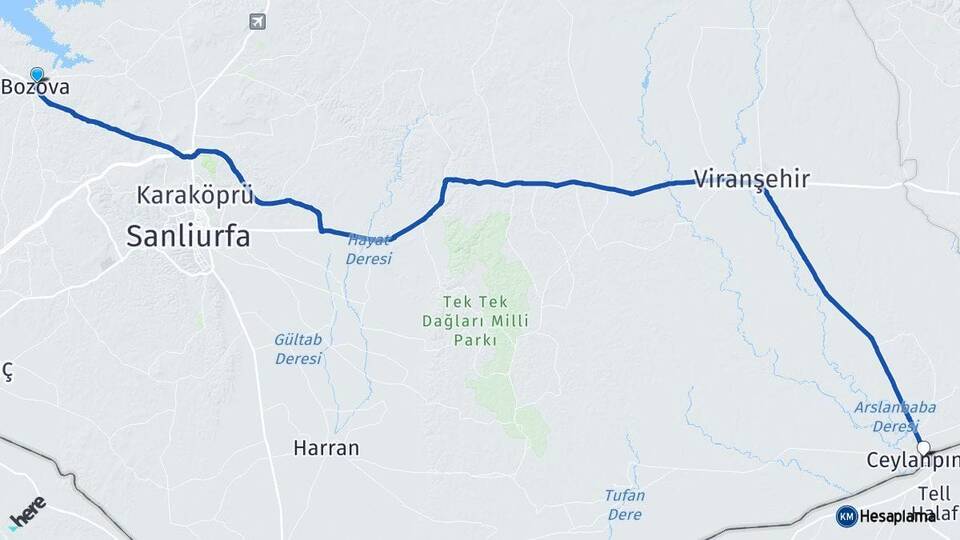 Şanlıurfa Bozova Ceylanpınar Arası Kaç Km - Yol Haritası