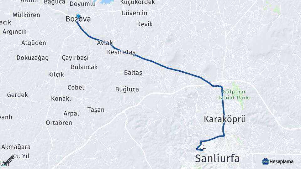 Şanlıurfa Bozova Eyyübiye Arası Kaç Km - Yol Haritası