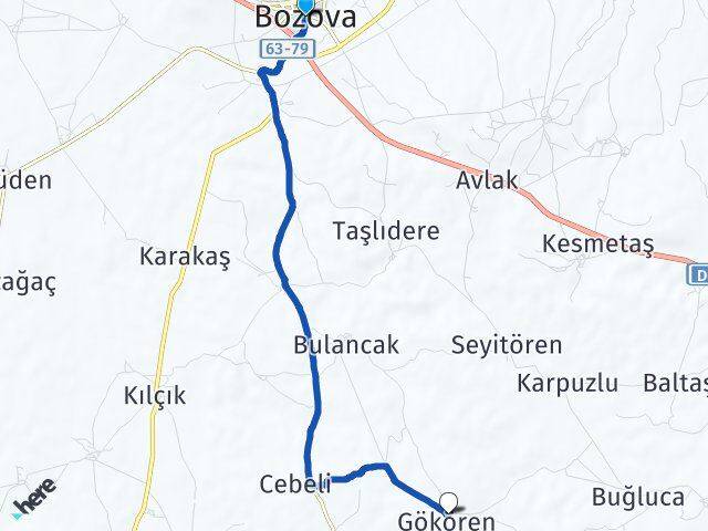 Şanlıurfa Bozova Gökören Bozova Arası Kaç Km - Yol Haritası