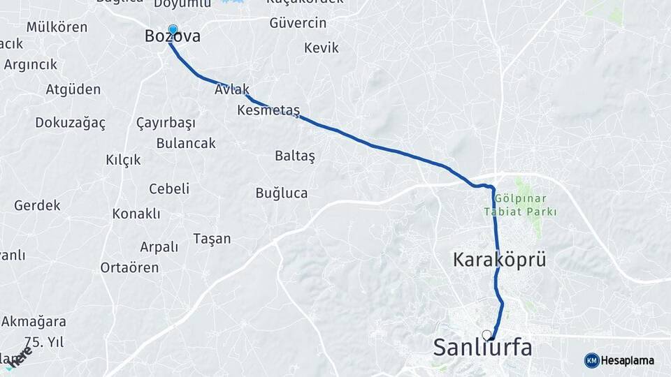 Şanlıurfa Bozova Haliliye Arası Kaç Km - Yol Haritası