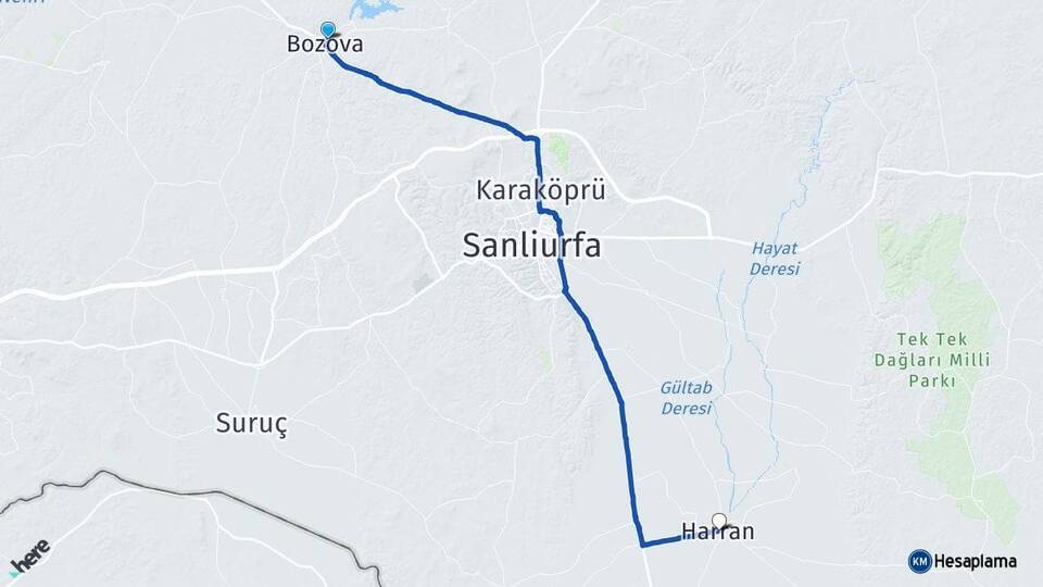 Şanlıurfa Bozova Harran Arası Kaç Km - Yol Haritası