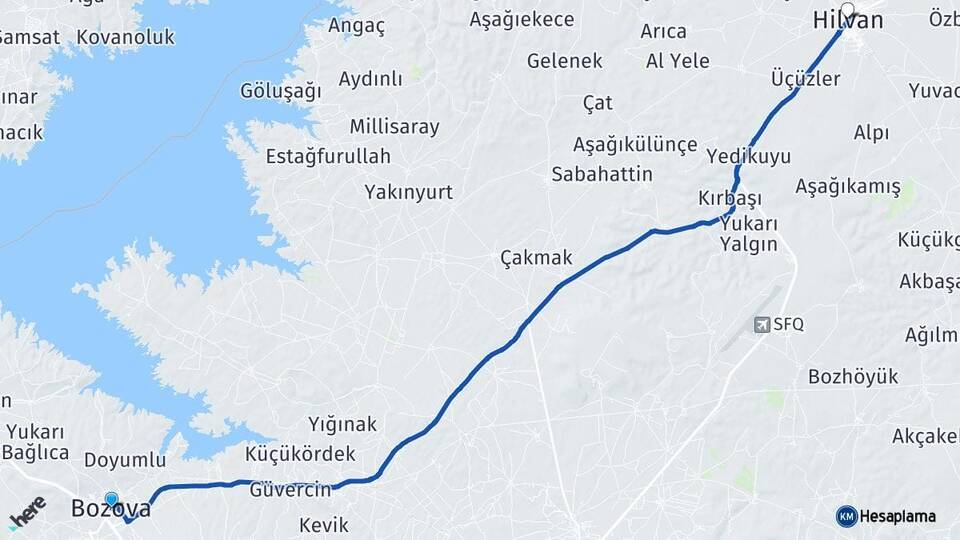 Şanlıurfa Bozova Hilvan Arası Kaç Km - Yol Haritası