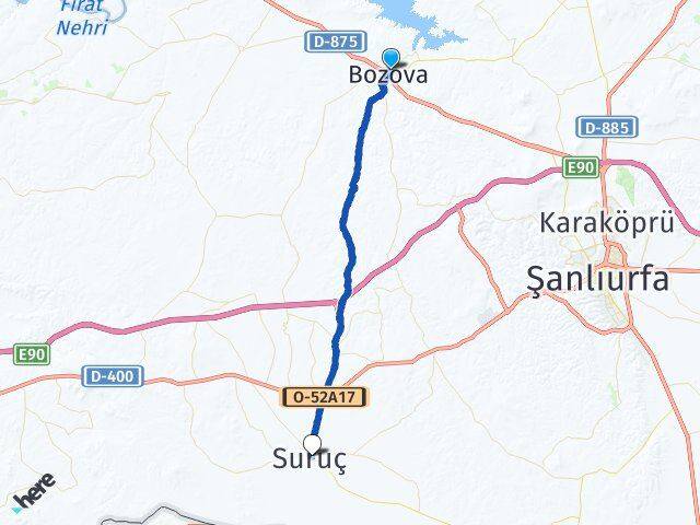 Şanlıurfa Bozova Suruç Arası Kaç Km - Yol Haritası