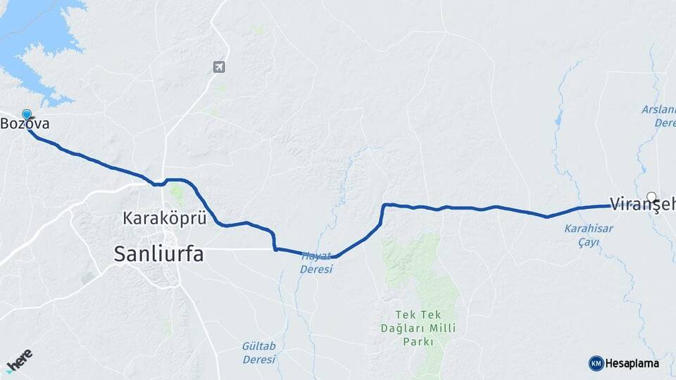 Şanlıurfa Bozova Viranşehir Arası Kaç Km - Yol Haritası