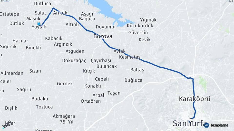 Şanlıurfa Bozova Yaylak Arası Kaç Km - Yol Haritası