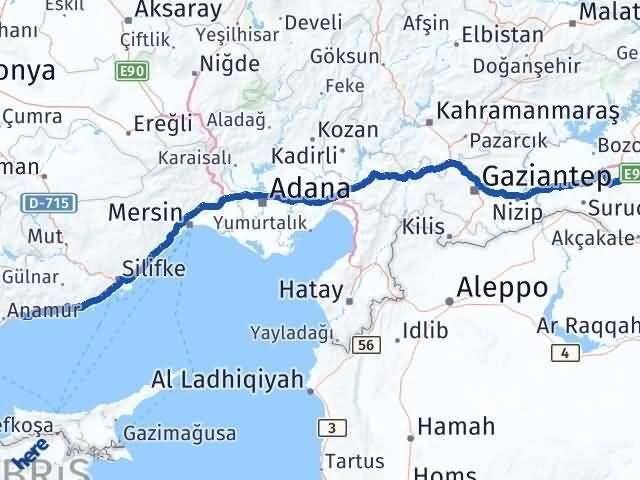 Şanlıurfa Bozyazı Mersin Arası Kaç Km - Yol Haritası