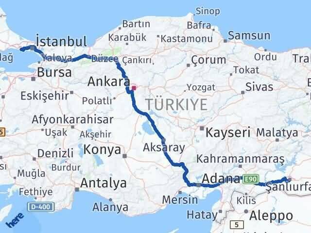 Şanlıurfa Büyükçekmece İstanbul Arası Kaç Km - Yol Haritası