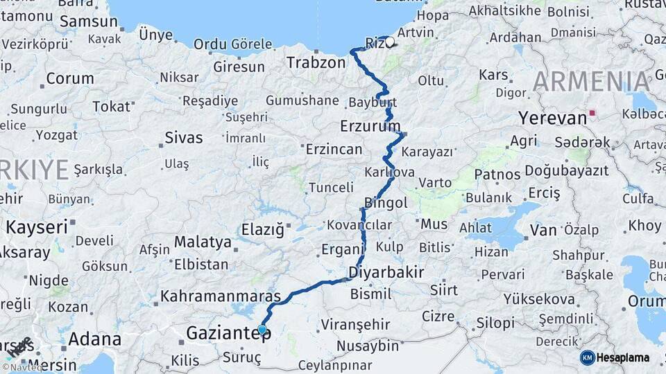 Şanlıurfa Çamlıhemşin Rize Arası Kaç Km - Yol Haritası