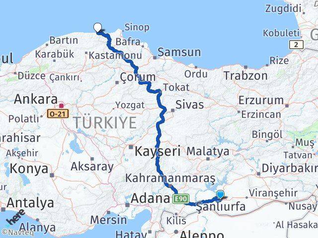 Şanlıurfa Çatalzeytin Kastamonu Arası Kaç Km - Yol Haritası