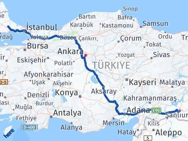 Şanlıurfa Çerkezköy Tekirdağ Arası Kaç Km - Yol Haritası