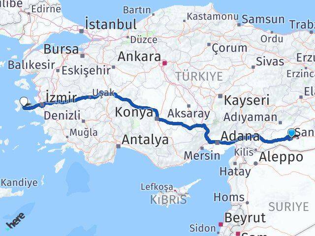 Şanlıurfa Çeşme İzmir Arası Kaç Km - Yol Haritası