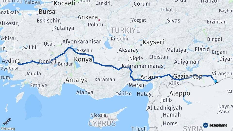 Şanlıurfa Ceylanpınar Aydın Arası Kaç Km - Yol Haritası