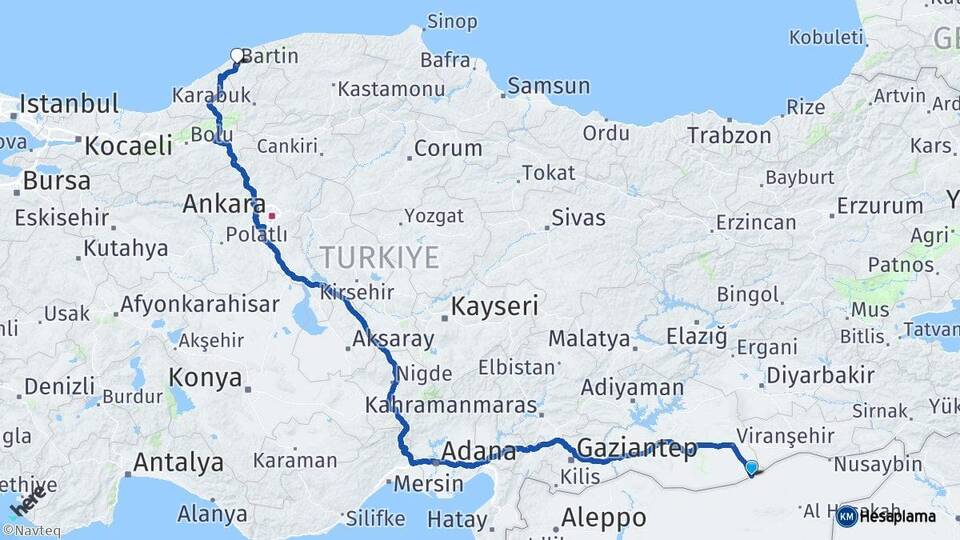 Şanlıurfa Ceylanpınar Bartın Arası Kaç Km - Yol Haritası