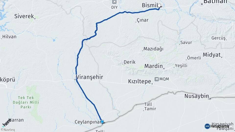 Şanlıurfa Ceylanpınar Bismil Diyarbakır Arası Kaç Km - Yol Haritası