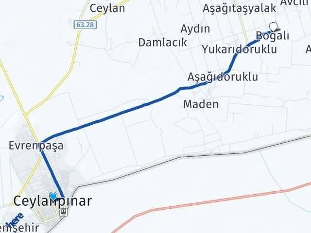 Şanlıurfa Ceylanpınar Boğalı Ceylanpınar Arası Kaç Km - Yol Haritası