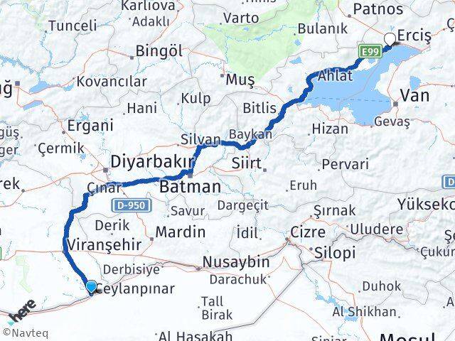 Şanlıurfa Ceylanpınar Çelebibağı Erciş Van Arası Kaç Km - Yol Haritası