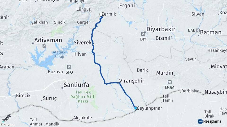 Şanlıurfa Ceylanpınar Çermik Diyarbakır Arası Kaç Km - Yol Haritası