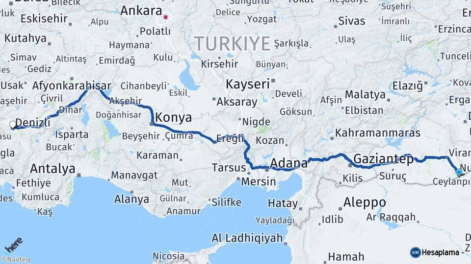 Şanlıurfa Ceylanpınar Denizli Arası Kaç Km - Yol Haritası
