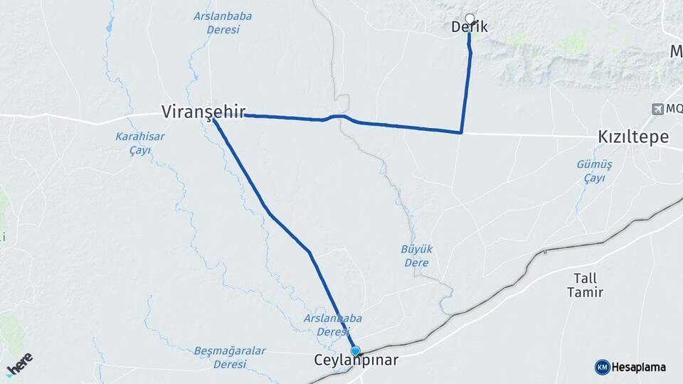 Şanlıurfa Ceylanpınar Derik Mardin Arası Kaç Km - Yol Haritası
