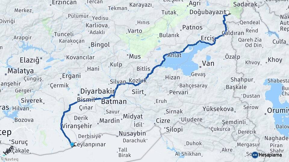 Şanlıurfa Ceylanpınar Doğubayazıt Ağrı Arası Kaç Km - Yol Haritası
