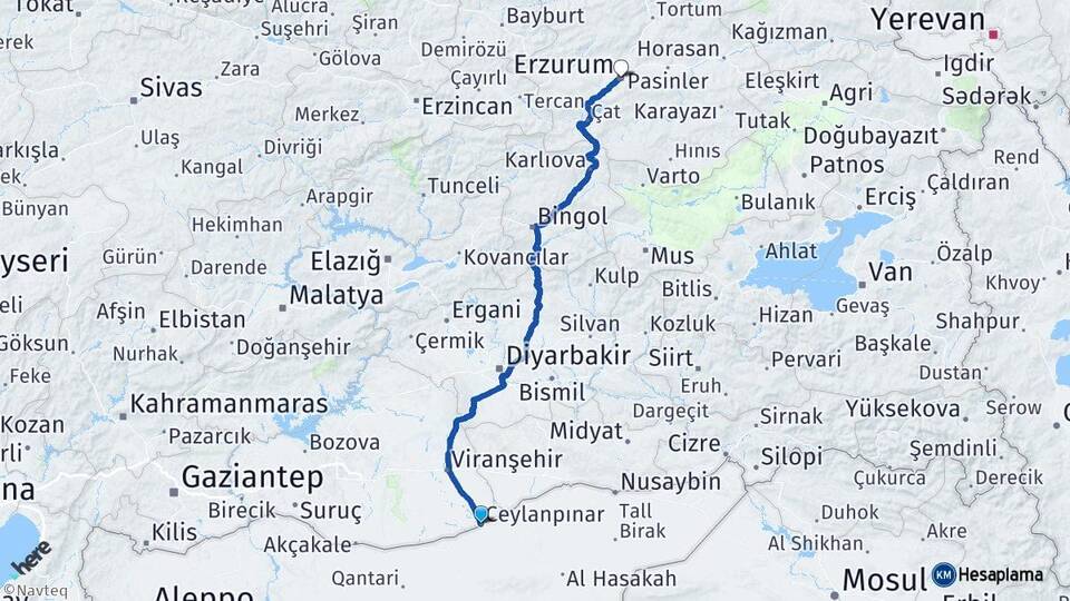 Şanlıurfa Ceylanpınar Erzurum Arası Kaç Km - Yol Haritası