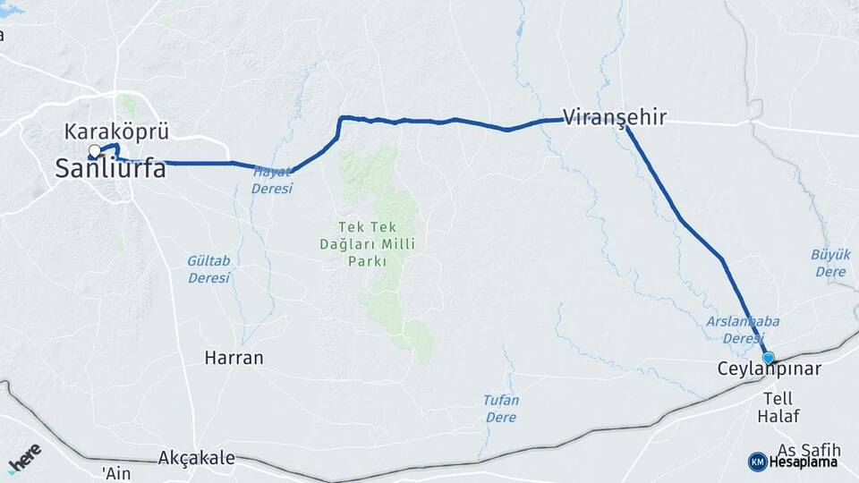 Şanlıurfa Ceylanpınar Eyyübiye Arası Kaç Km - Yol Haritası