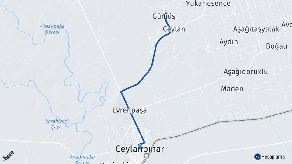 Şanlıurfa Ceylanpınar Gümüş Ceylanpınar Arası Kaç Km - Yol Haritası
