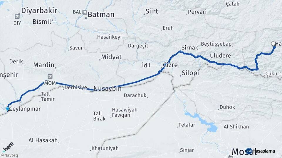 Şanlıurfa Ceylanpınar Hakkari Arası Kaç Km - Yol Haritası
