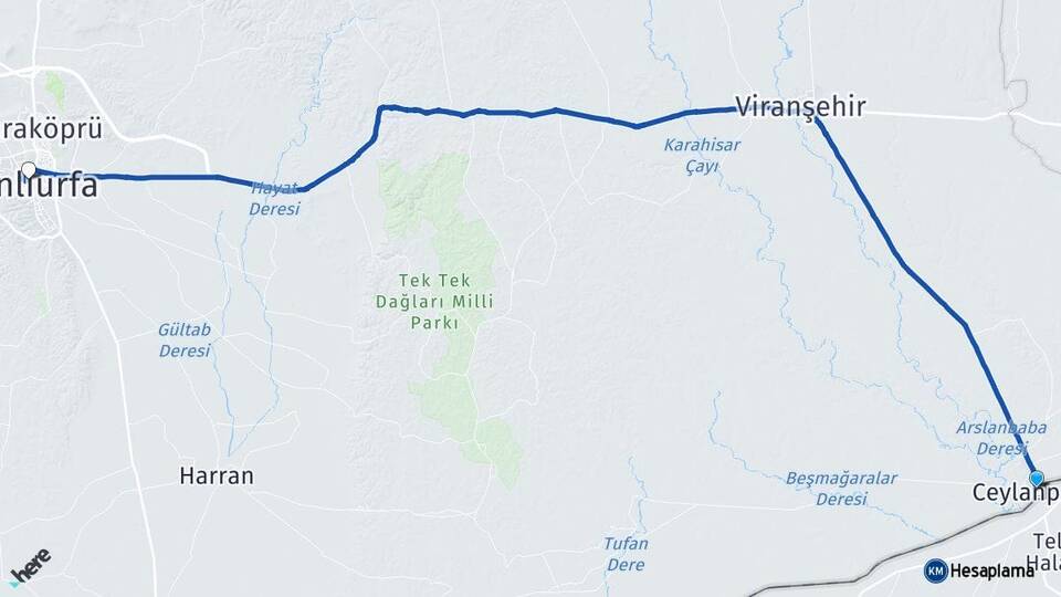 Şanlıurfa Ceylanpınar Haliliye Arası Kaç Km - Yol Haritası