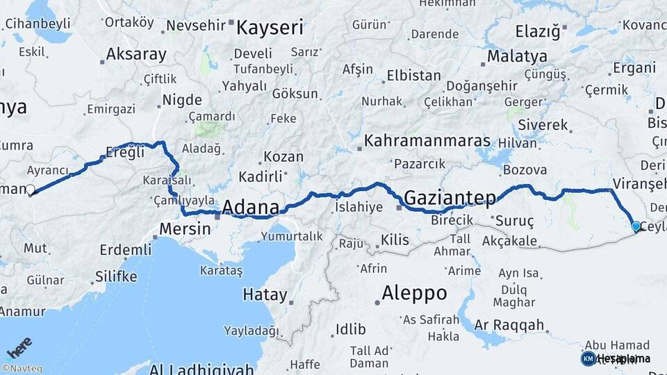 Şanlıurfa Ceylanpınar Karaman Arası Kaç Km - Yol Haritası