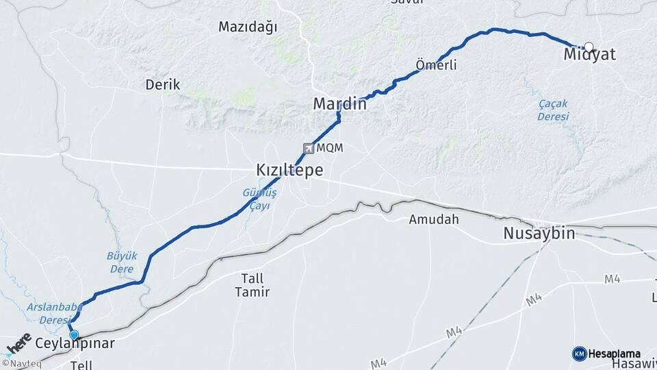 Şanlıurfa Ceylanpınar Midyat Mardin Arası Kaç Km - Yol Haritası